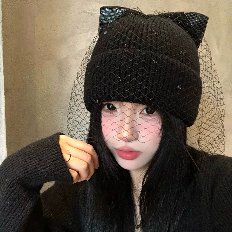 Y2K Cat Ear Knit Beanie Hats w - огляд і ціна Beanie Cuffed Knit