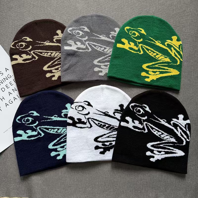 New Tree Frog Print Beanie Men - огляд і ціна Beanie Cuffed Knit