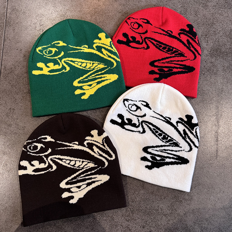 New Tree Frog Print Beanie Men - огляд і ціна Beanie Cuffed Knit
