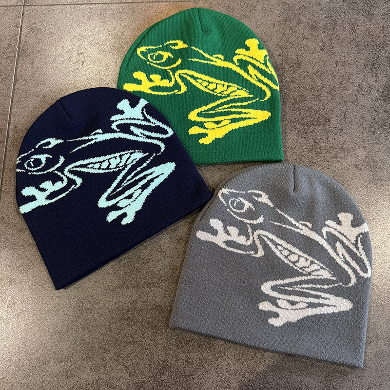 New Tree Frog Print Beanie Men - огляд і ціна Beanie Cuffed Knit